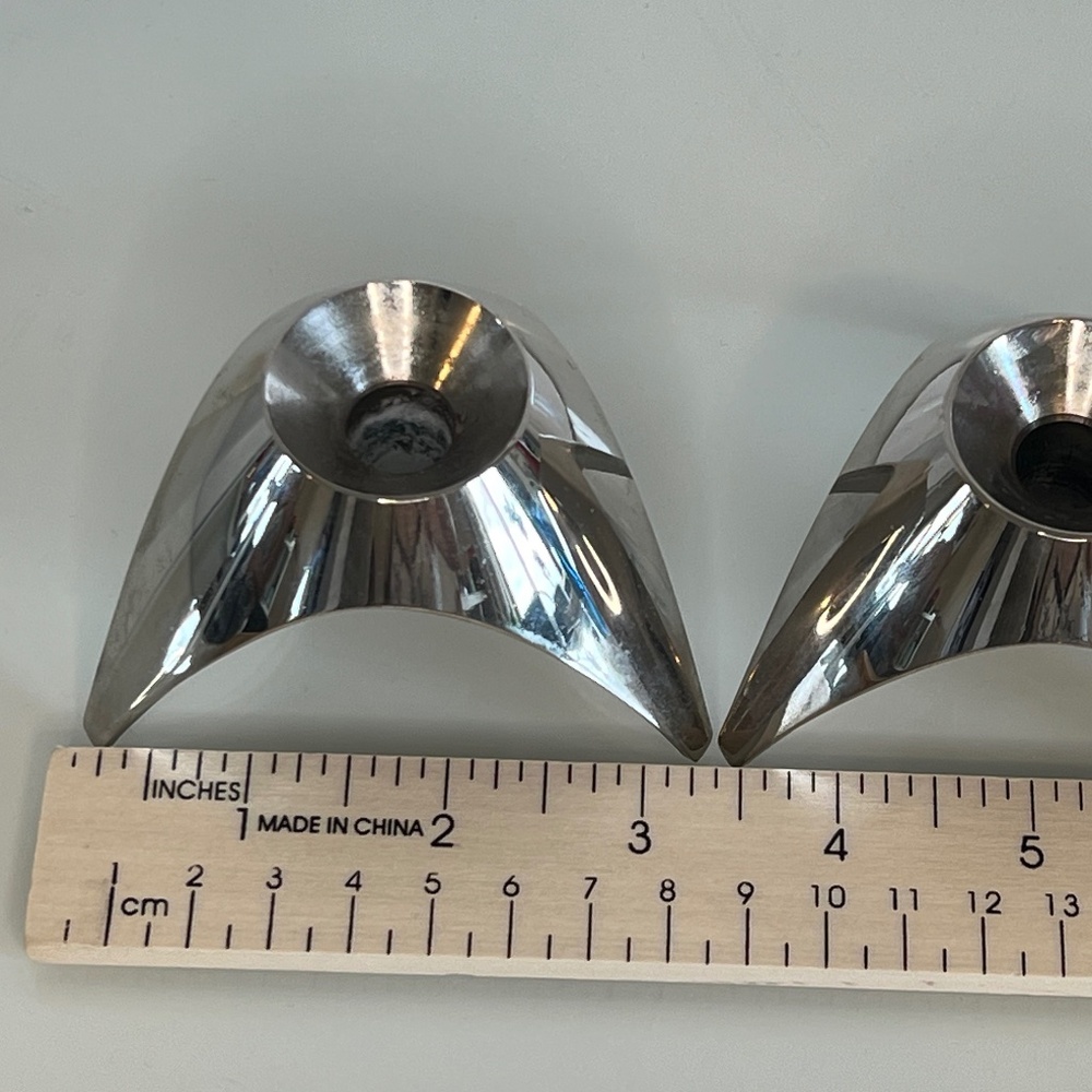 MCM AS Solingen Germany Candle Holders Brushed Steel Tripod Atomic 2 Set EUC - Picture 13 of 15